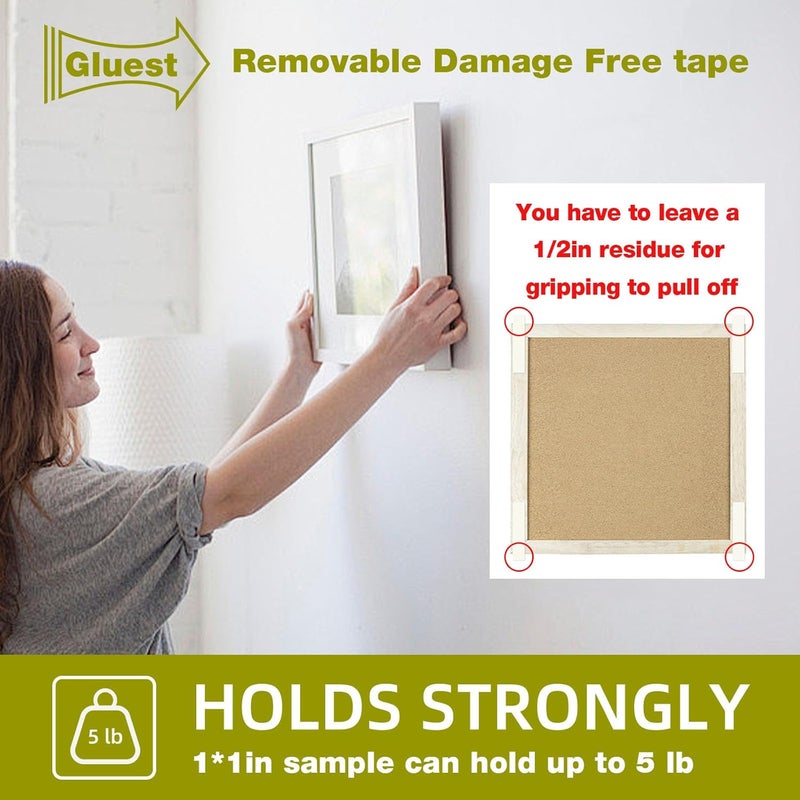 Gluest Damage Free Double Sided Tape 0.39in x 20ft, Removable Picture Hanging Strips Residue Free, Heavy Duty Mounting Tape, Wall Tape No Damage Strong Adhesive Strips Foam Tape - Image 3